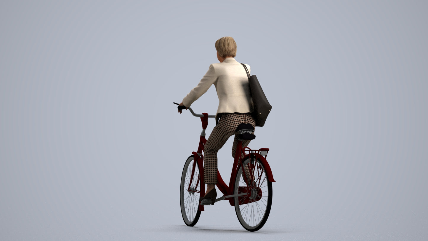 realistic 3D people senior woman business cycling, render-ready for V-Ray and Corona, FBX OBJ, front view render