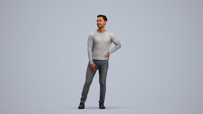 realistic 3D man casual standing, scanned archviz people for Blender and 3ds Max, standing pose render