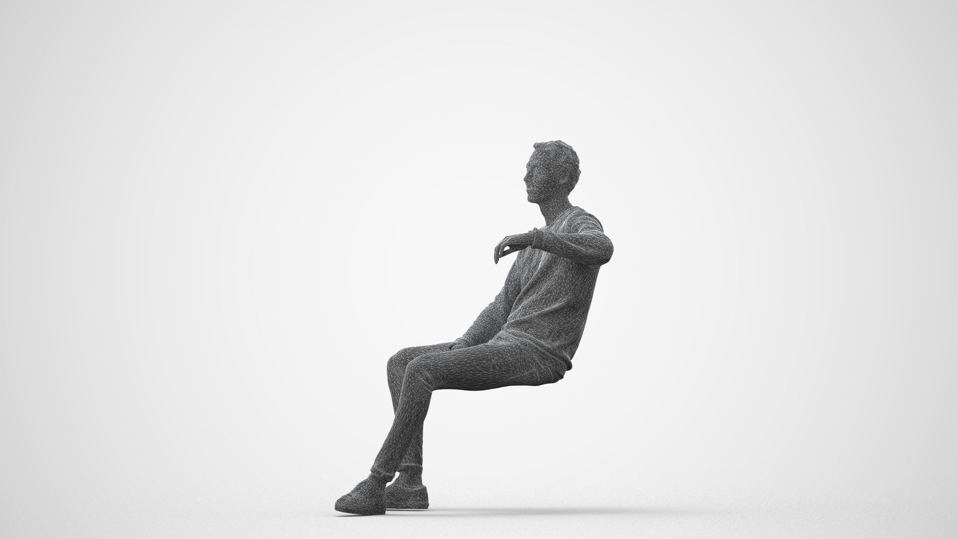 photogrammetry 3D man casual sitting, realistic human model archviz FBX, square thumbnail