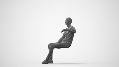 photogrammetry 3D man casual sitting, realistic human model archviz FBX, square thumbnail