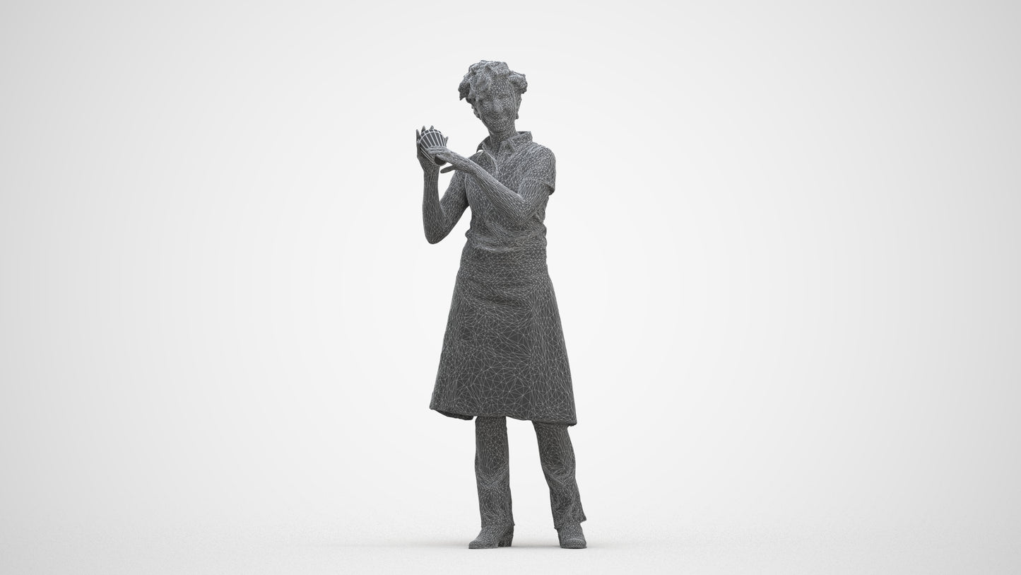 3D people model woman hospitality, scanned human for 3ds Max rendering, three-quarter front view render