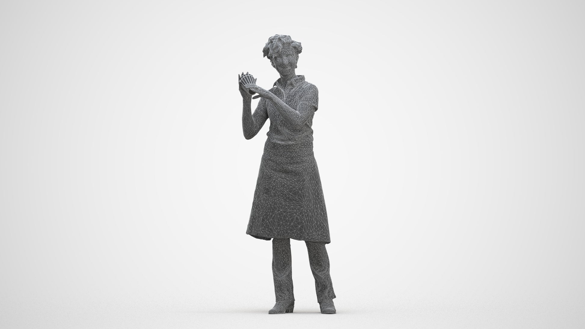 3D people model woman hospitality, scanned human for 3ds Max rendering, three-quarter front view render