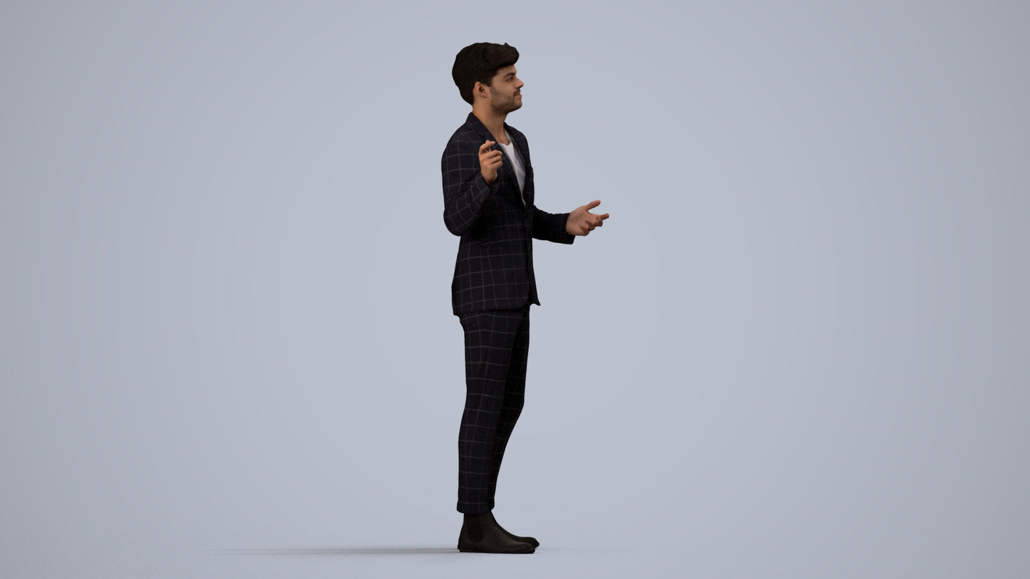 3D scanned man business, photorealistic archviz people for Enscape and SketchUp, side view render