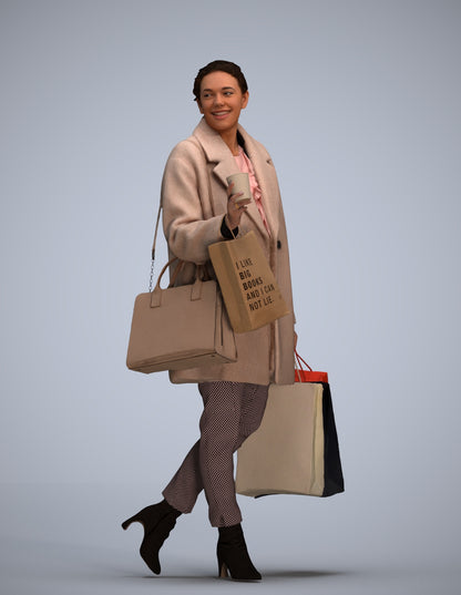 realistic 3D woman business shopping, scanned archviz people for Blender and 3ds Max