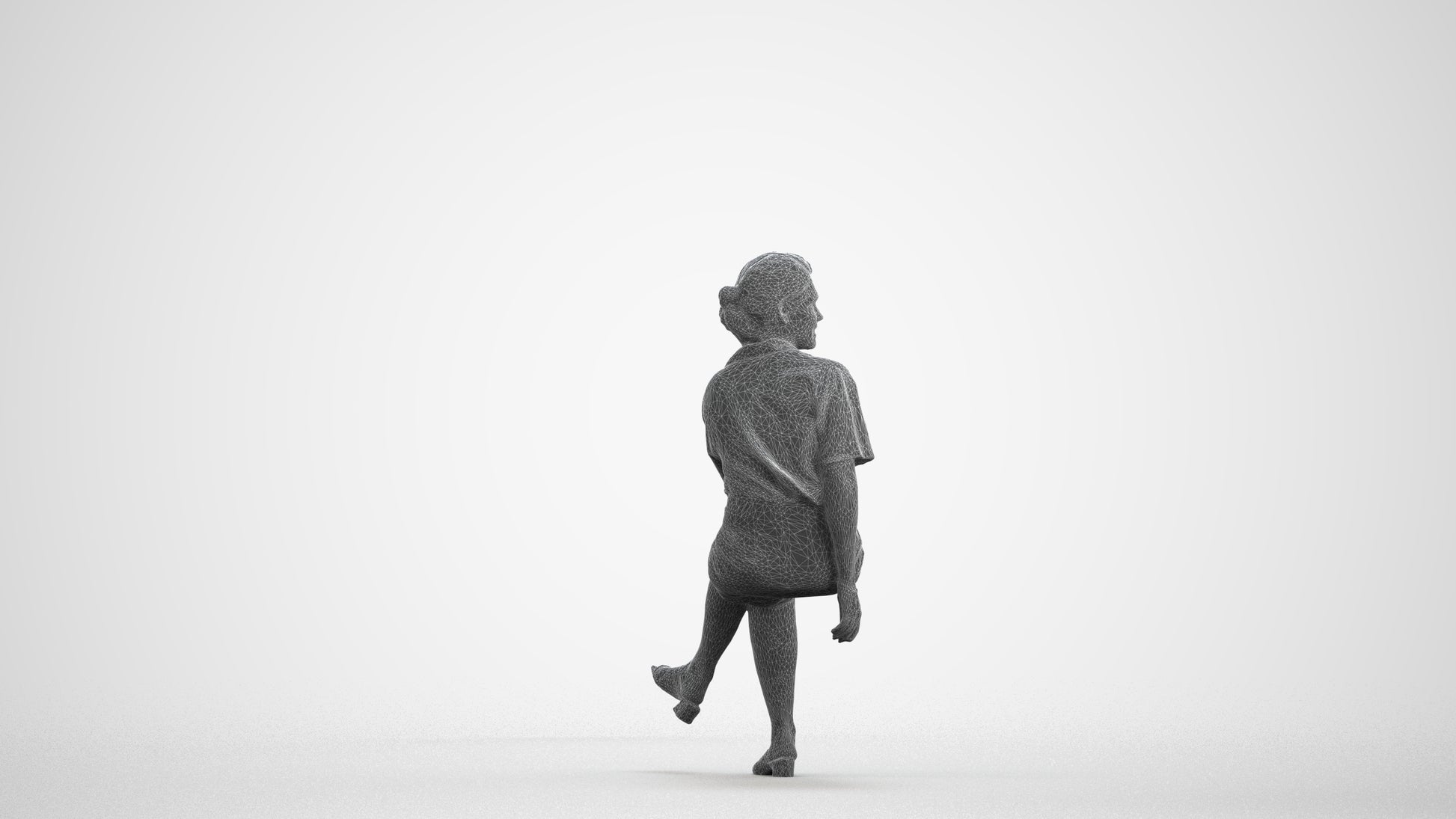 photogrammetry 3D woman casual sitting, realistic human model archviz FBX, wireframe front view