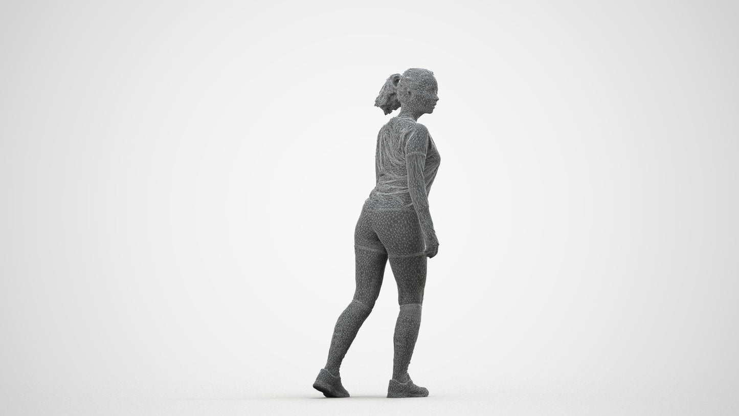 scanned 3D woman sport, photogrammetry people for Enscape and V-Ray, wireframe side view