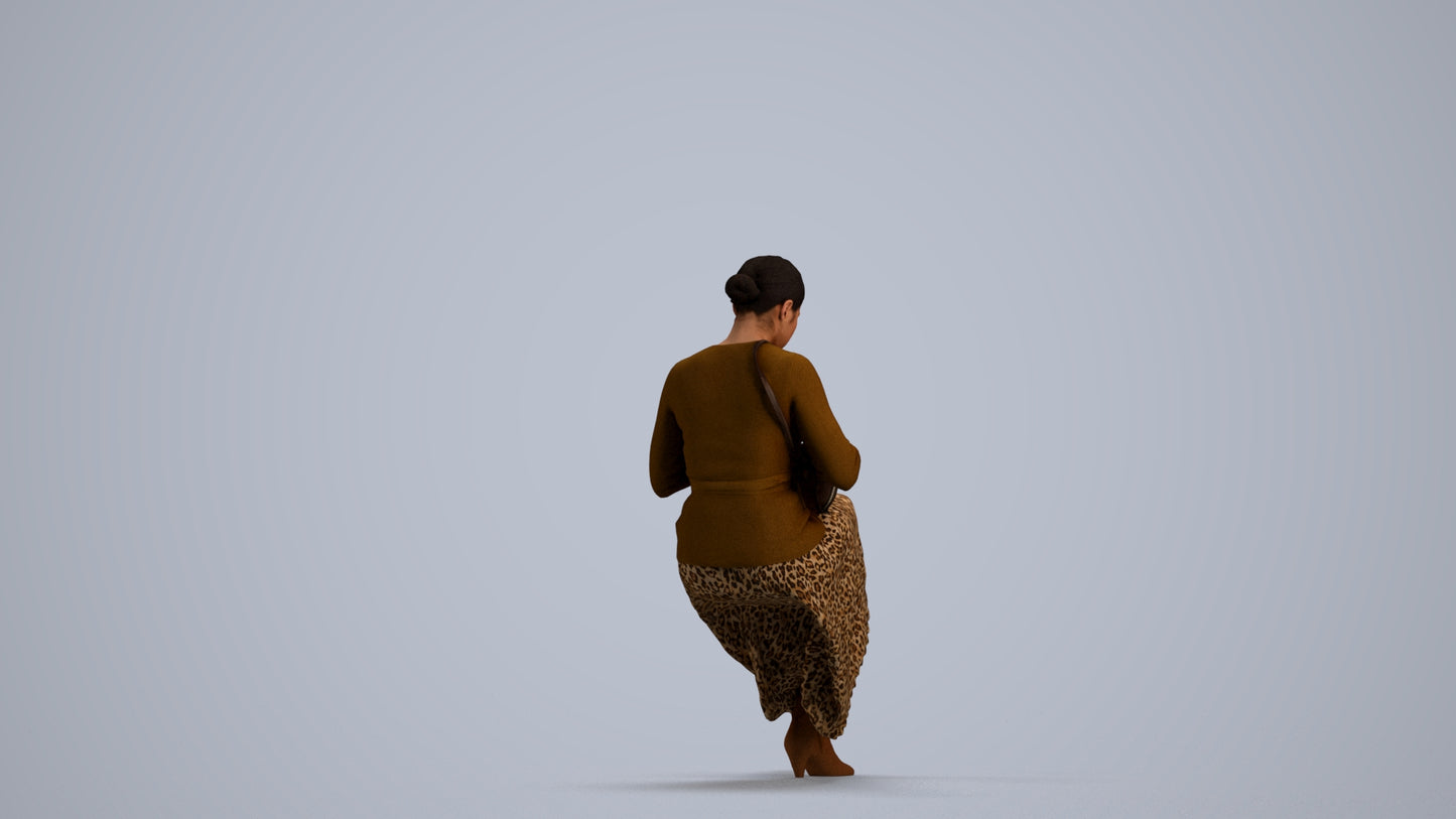 realistic 3D human woman casual sitting, archviz people FBX OBJ for Blender, front view render