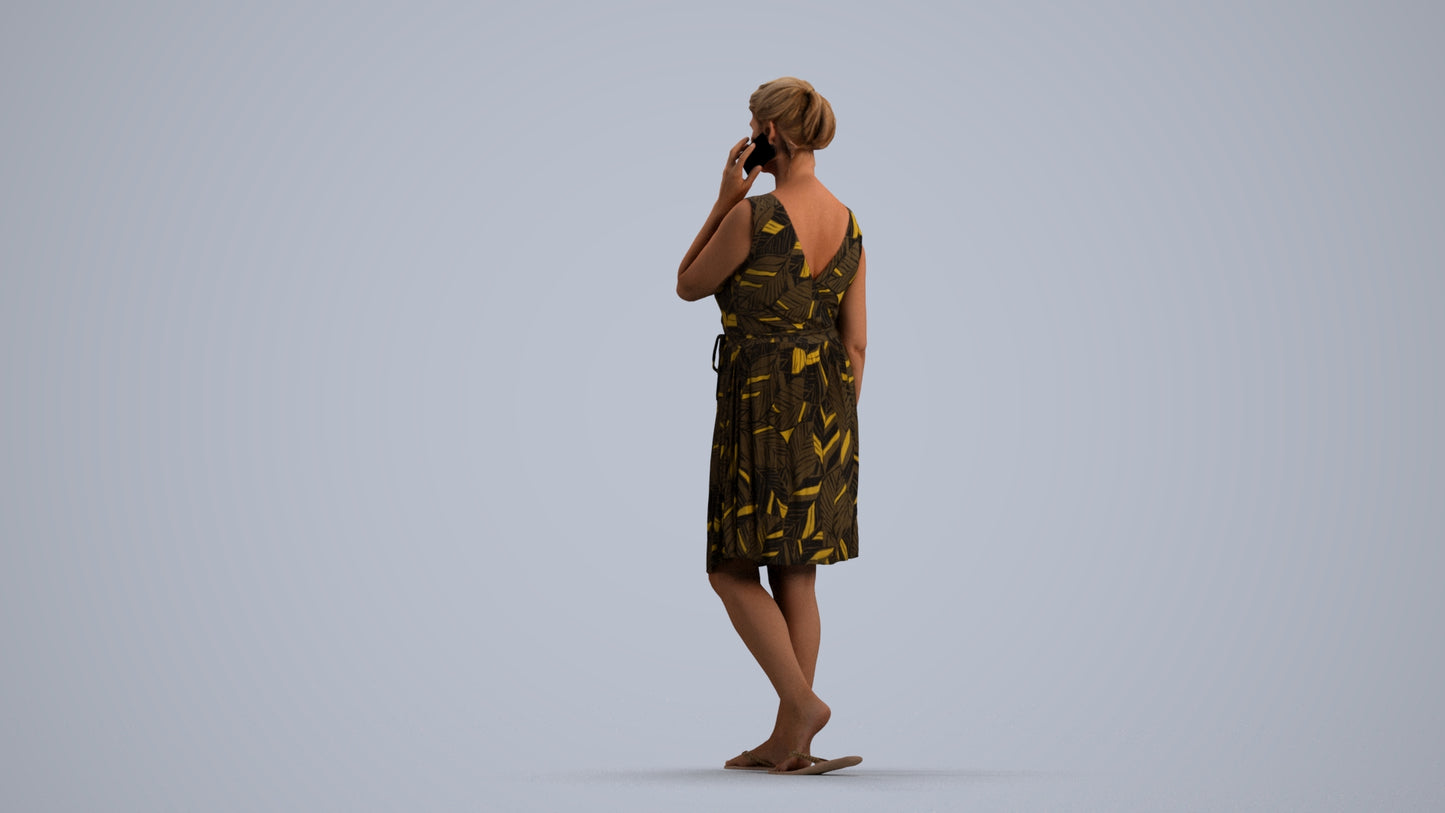realistic 3D woman casual walking, scanned archviz people for Blender and 3ds Max, front view render