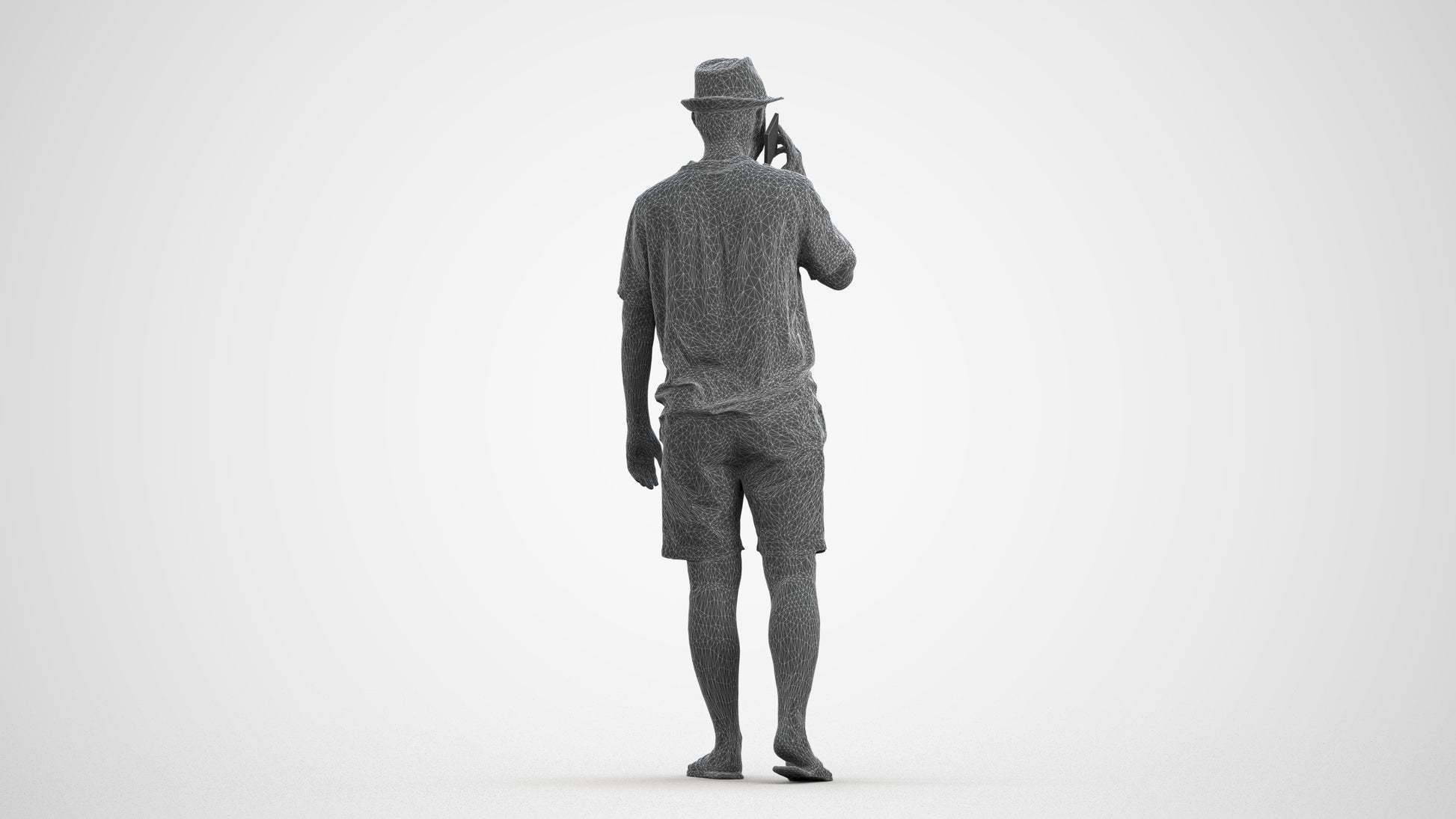 3D human model man walking, photogrammetry scanned person for archviz, wireframe front view
