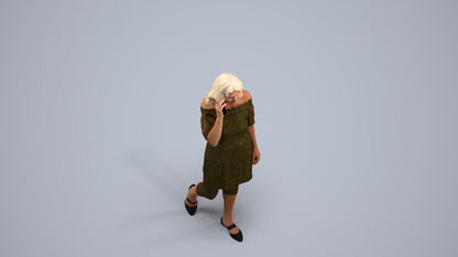 3D human model senior woman casual walking, photogrammetry scanned person for archviz, back view render