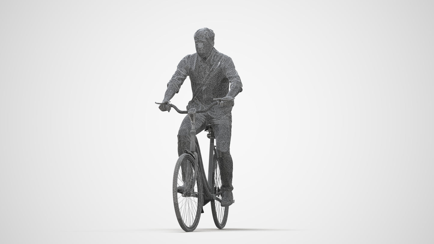 3D people model man casual cycling, scanned human for 3ds Max rendering, wireframe back view