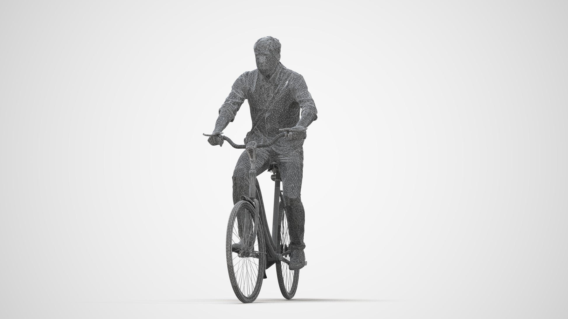 3D people model man casual cycling, scanned human for 3ds Max rendering, wireframe back view