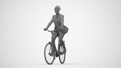 3D human model woman business cycling, photogrammetry scanned person for archviz, wireframe back view
