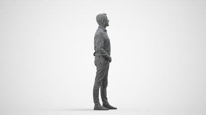 3D scanned man standing business, photorealistic archviz people for Enscape and SketchUp, wireframe side view