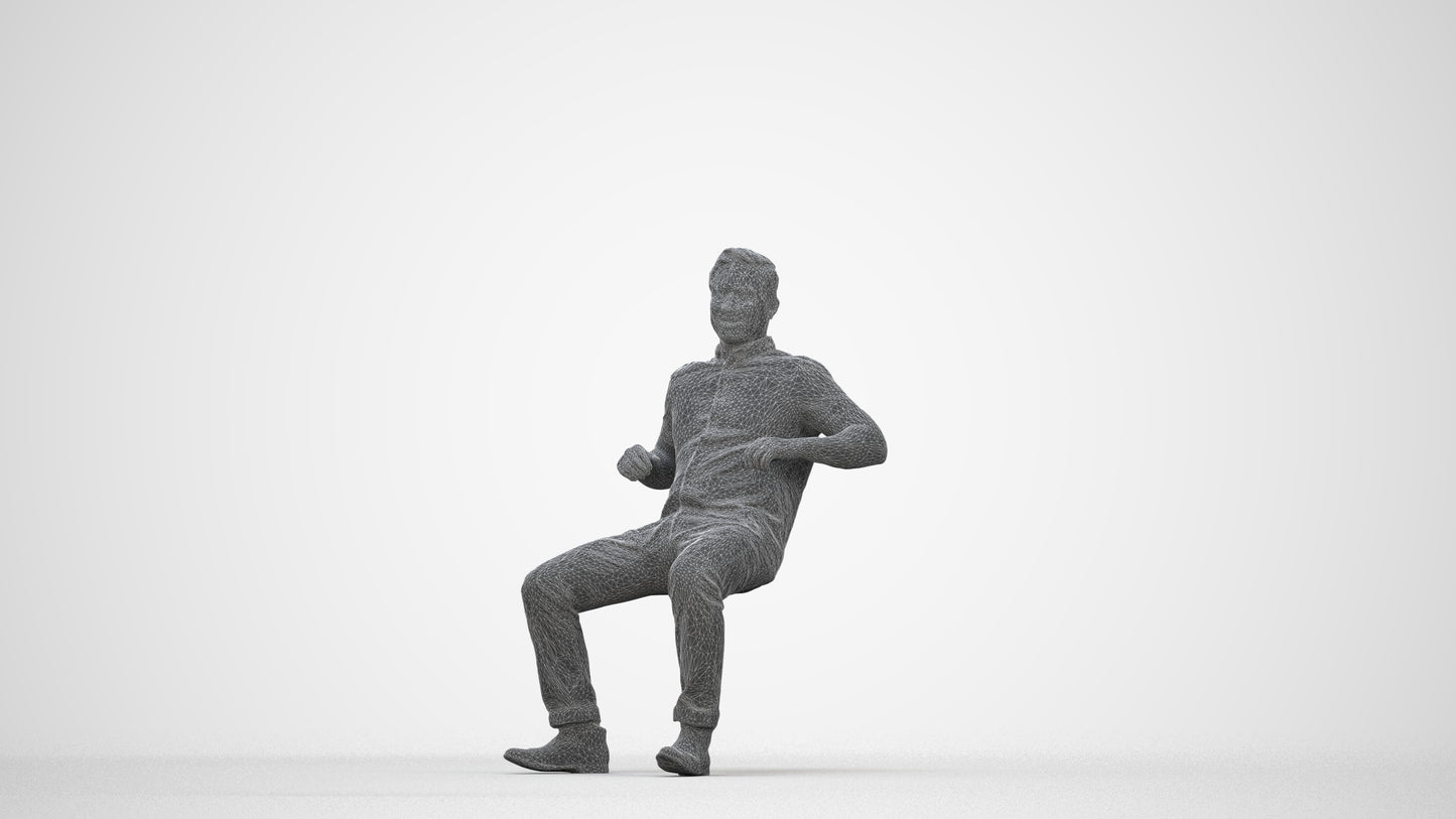 realistic 3D man casual sitting, scanned archviz people for Blender and 3ds Max, wireframe back view
