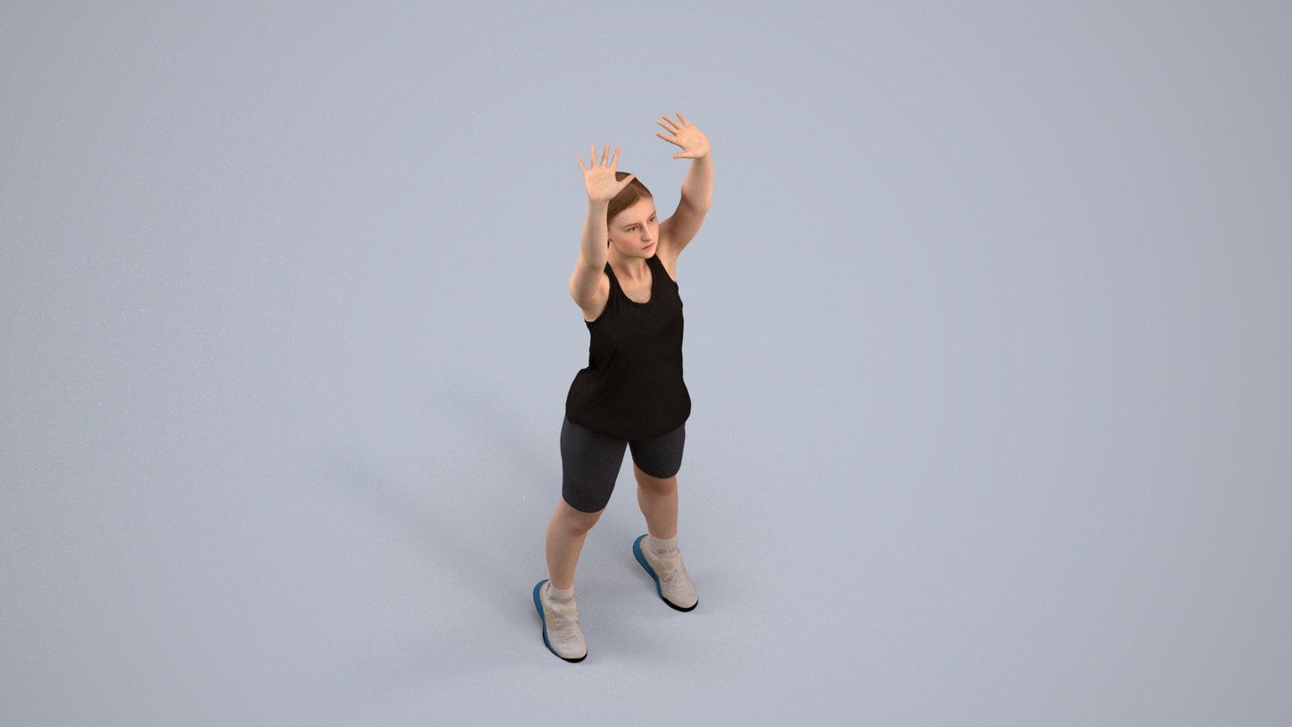 realistic 3D human girl sport, archviz people FBX OBJ for Blender, back view render