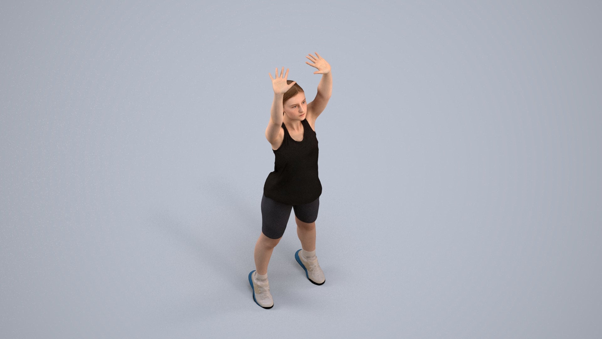 realistic 3D human girl sport, archviz people FBX OBJ for Blender, back view render