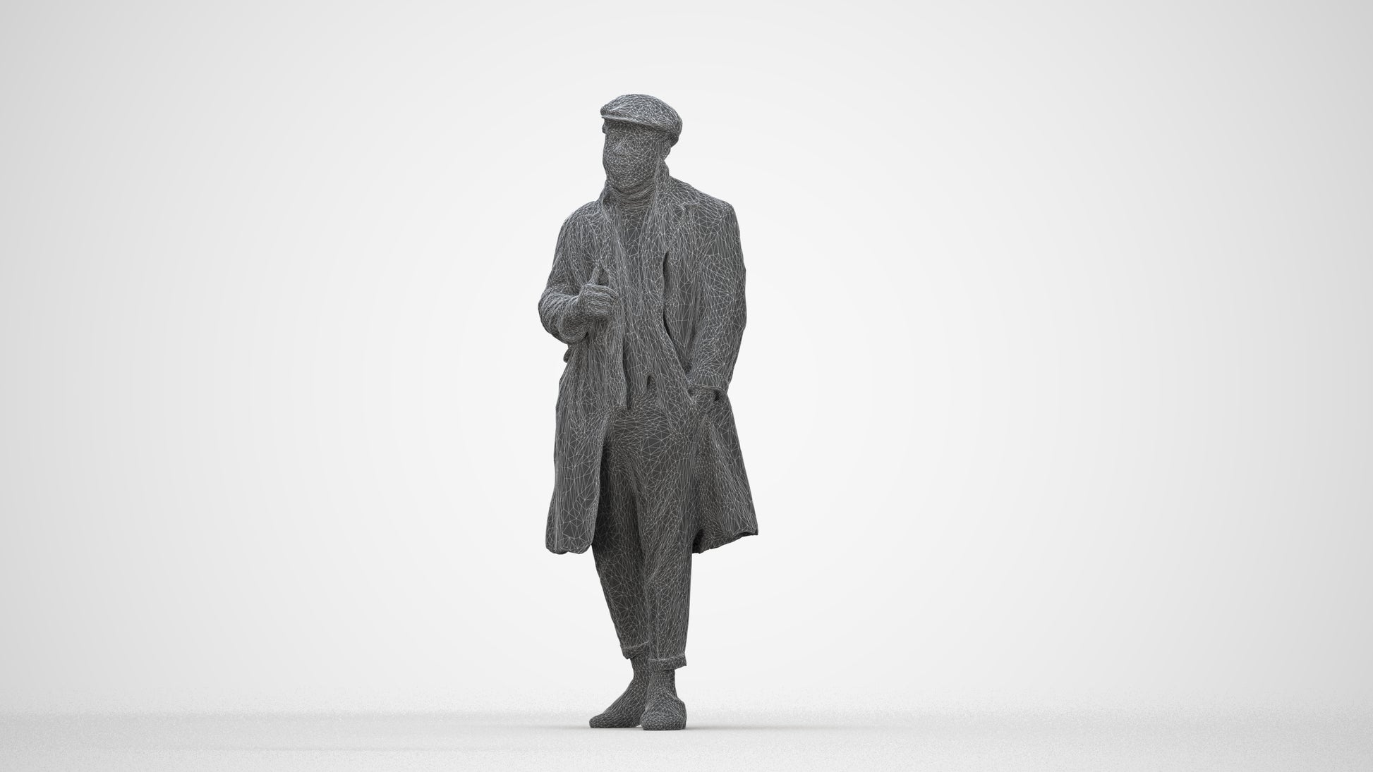 3D human model man casual walking, photogrammetry scanned person for archviz, wireframe back view