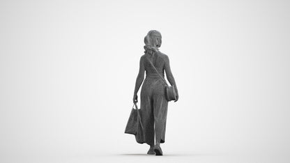 3D people model girl casual shopping, scanned human for 3ds Max rendering, wireframe front view