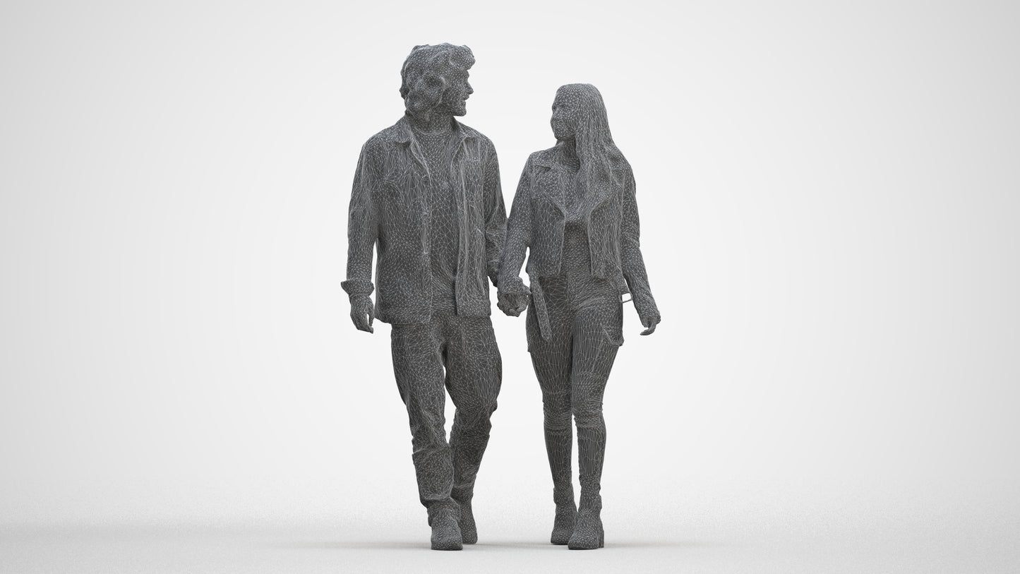3D human model woman casual mix, photogrammetry scanned person for archviz, three-quarter front view render
