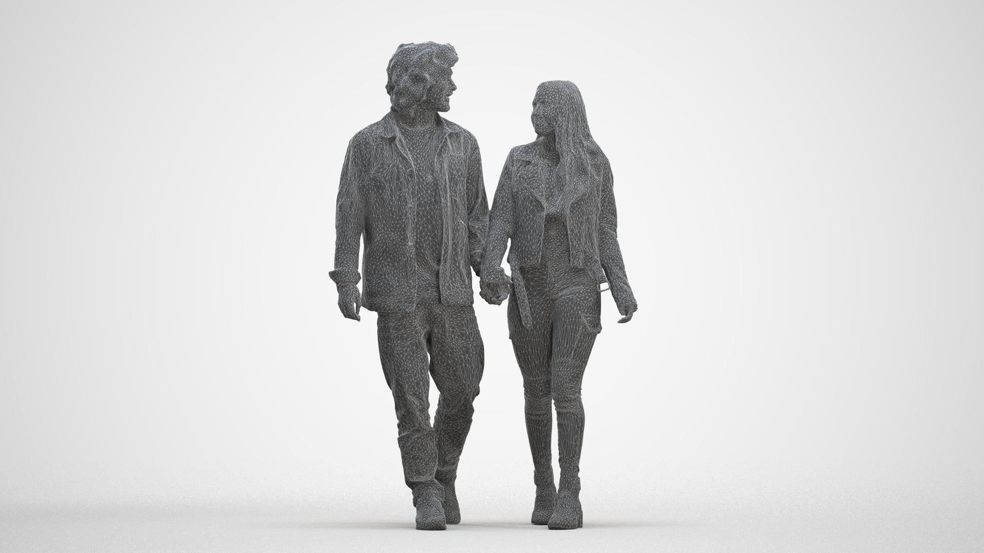 3D human model woman casual mix, photogrammetry scanned person for archviz, three-quarter front view render