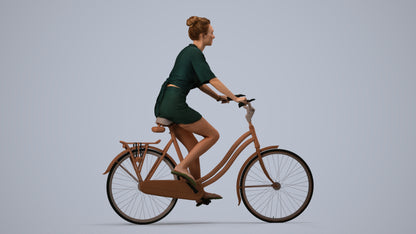 realistic 3D human woman casual cycling, archviz people FBX OBJ for Blender, side view render