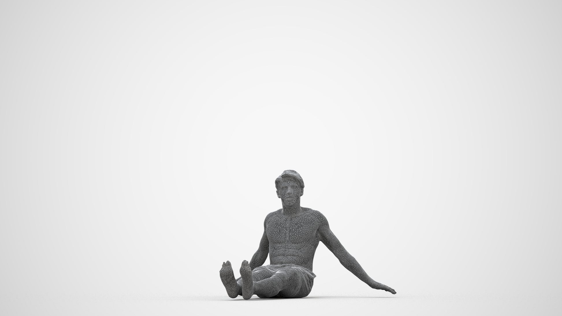 3D human model man pool, photogrammetry scanned person for archviz, wireframe back view