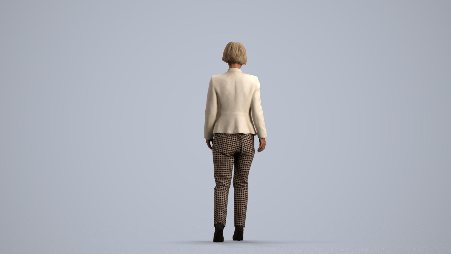 3D people model senior woman business walking, scanned human for 3ds Max rendering, front view render