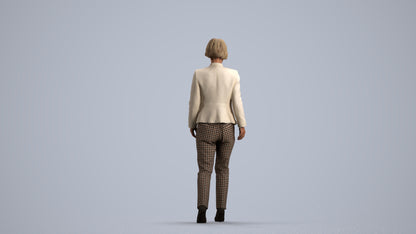3D people model senior woman business walking, scanned human for 3ds Max rendering, front view render