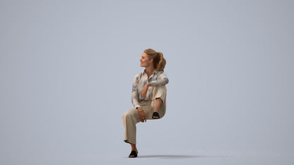 scanned 3D woman casual sitting, photogrammetry people for Enscape and V-Ray, three-quarter view render