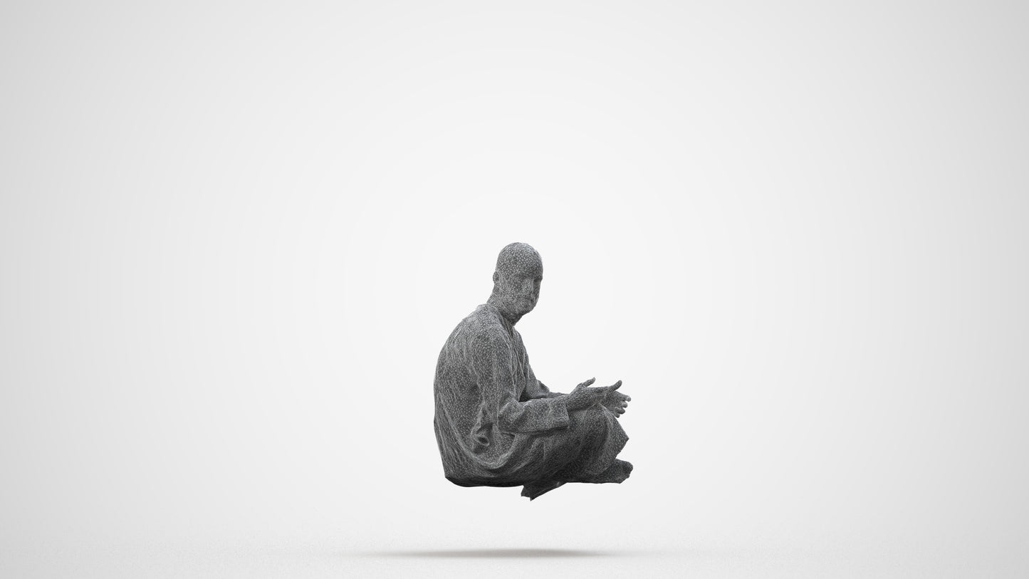 realistic 3D man casual sitting, scanned archviz people for Blender and 3ds Max, wireframe side view