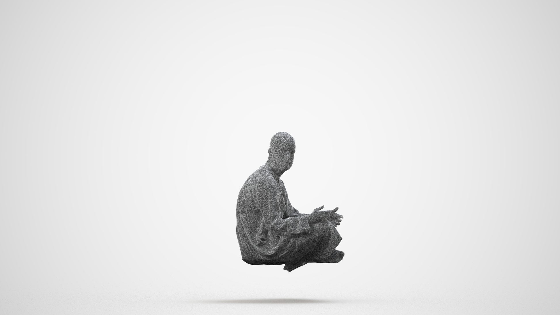 realistic 3D man casual sitting, scanned archviz people for Blender and 3ds Max, wireframe side view