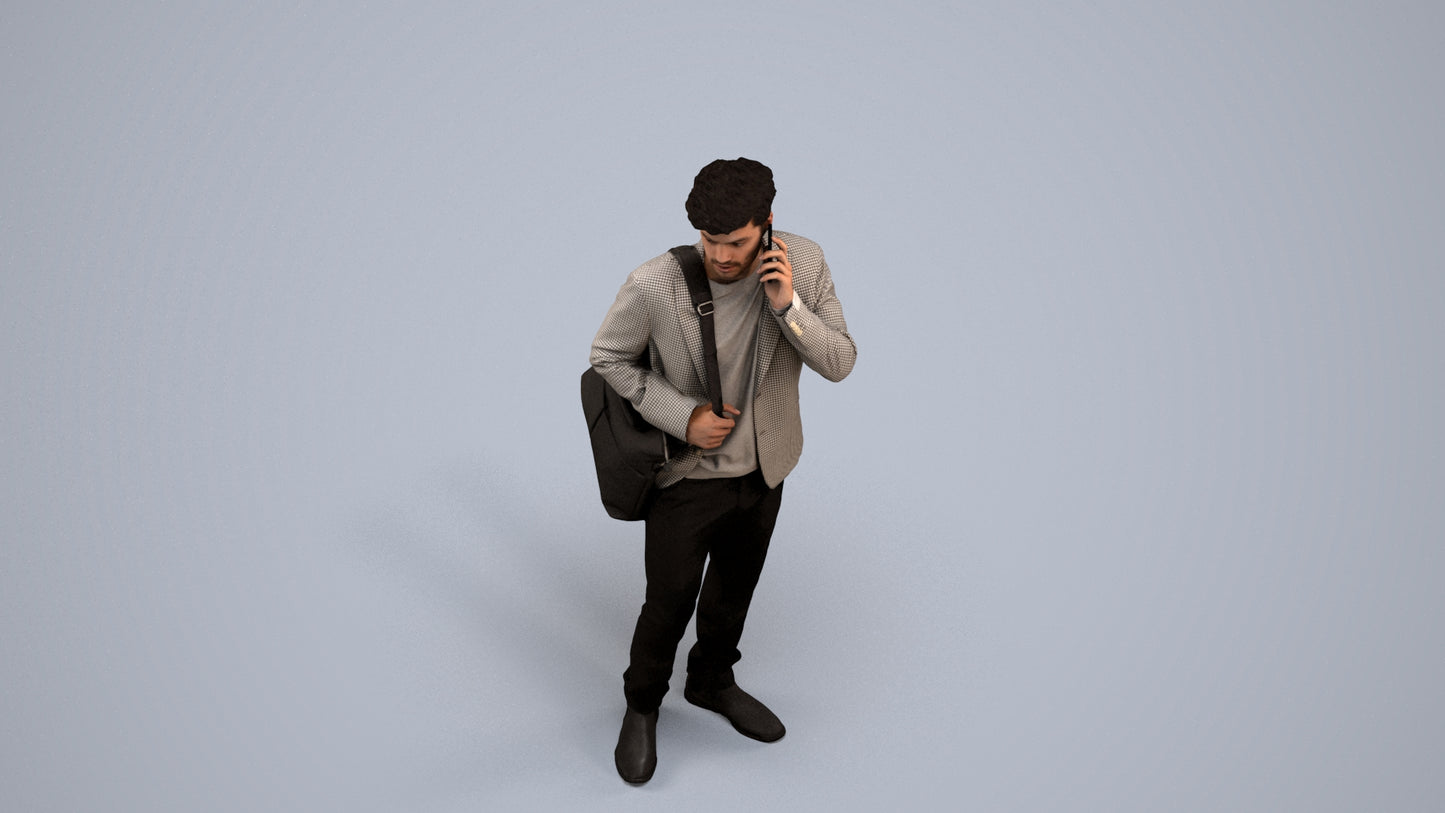 3D scanned man standing business, photorealistic archviz people for Enscape and SketchUp, back view render