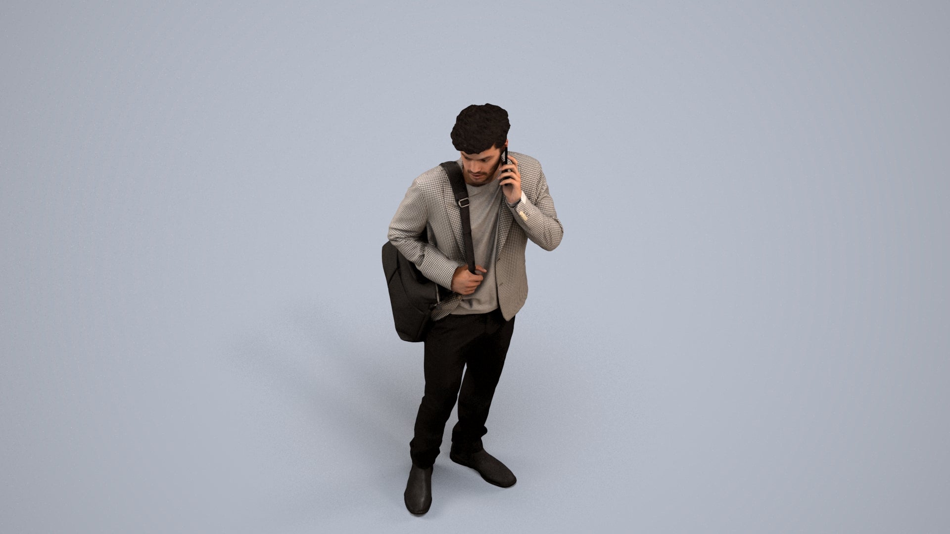 3D scanned man standing business, photorealistic archviz people for Enscape and SketchUp, back view render