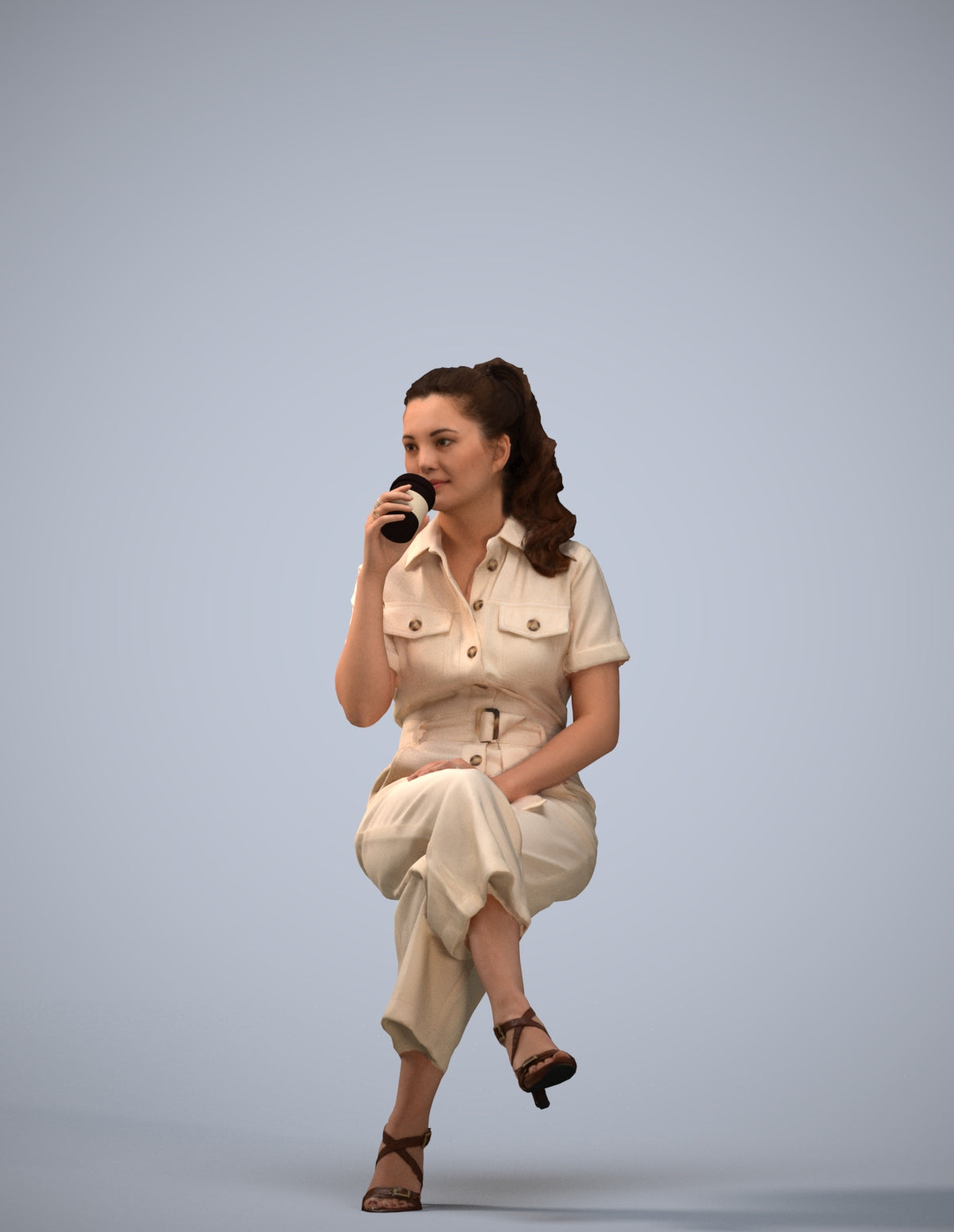 3D scanned woman sitting formal, photorealistic archviz people for Enscape and SketchUp