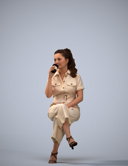 3D scanned woman sitting formal, photorealistic archviz people for Enscape and SketchUp