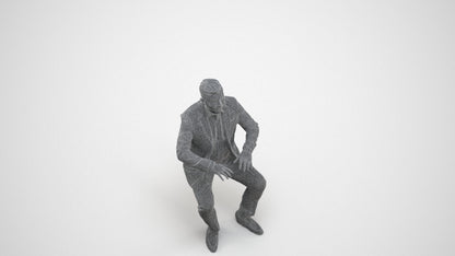 3D human model man business, photogrammetry scanned person for archviz, wireframe three-quarter view