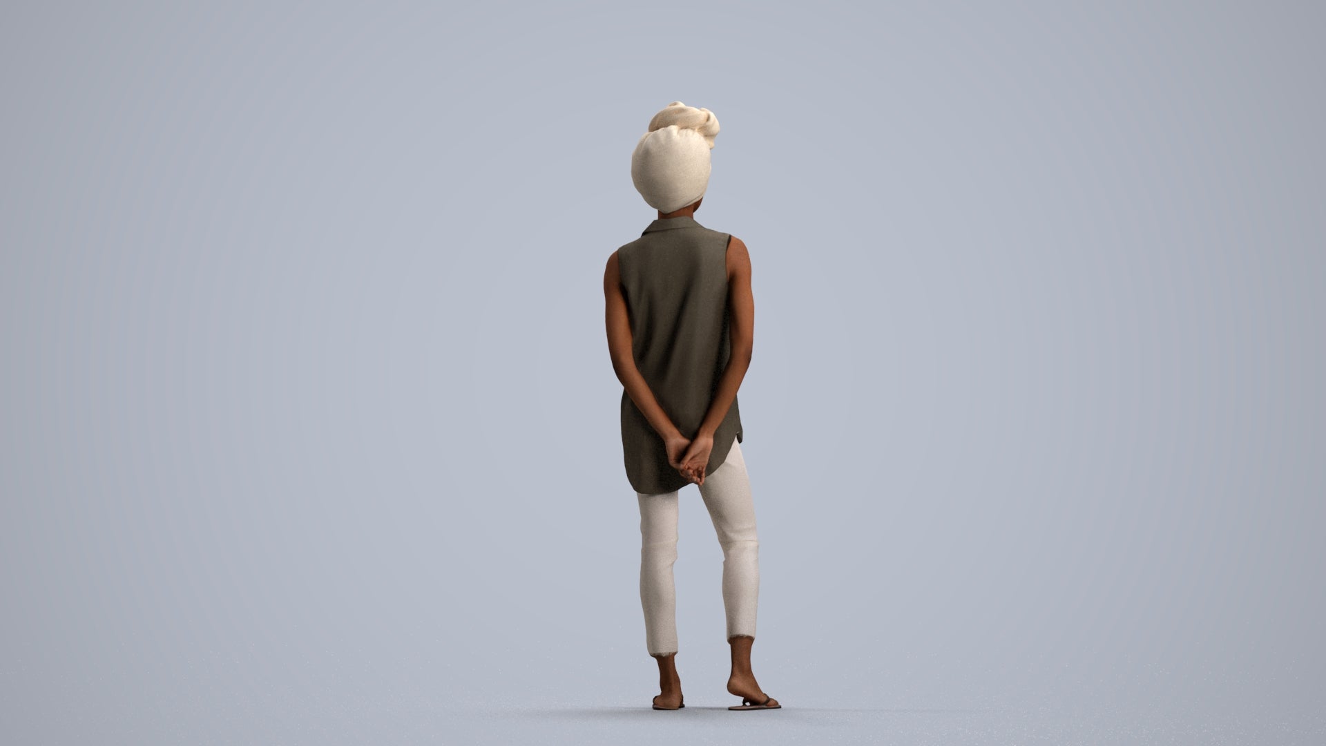 3D human model woman casual standing, photogrammetry scanned person for archviz, front view render