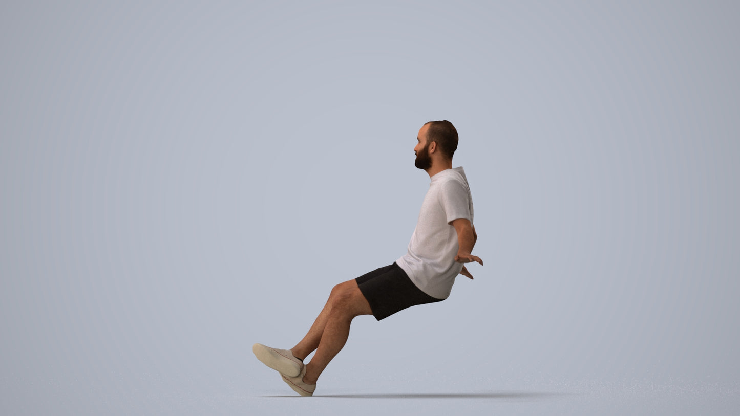 scanned 3D man casual sitting, photogrammetry people for Enscape and V-Ray, three-quarter view render