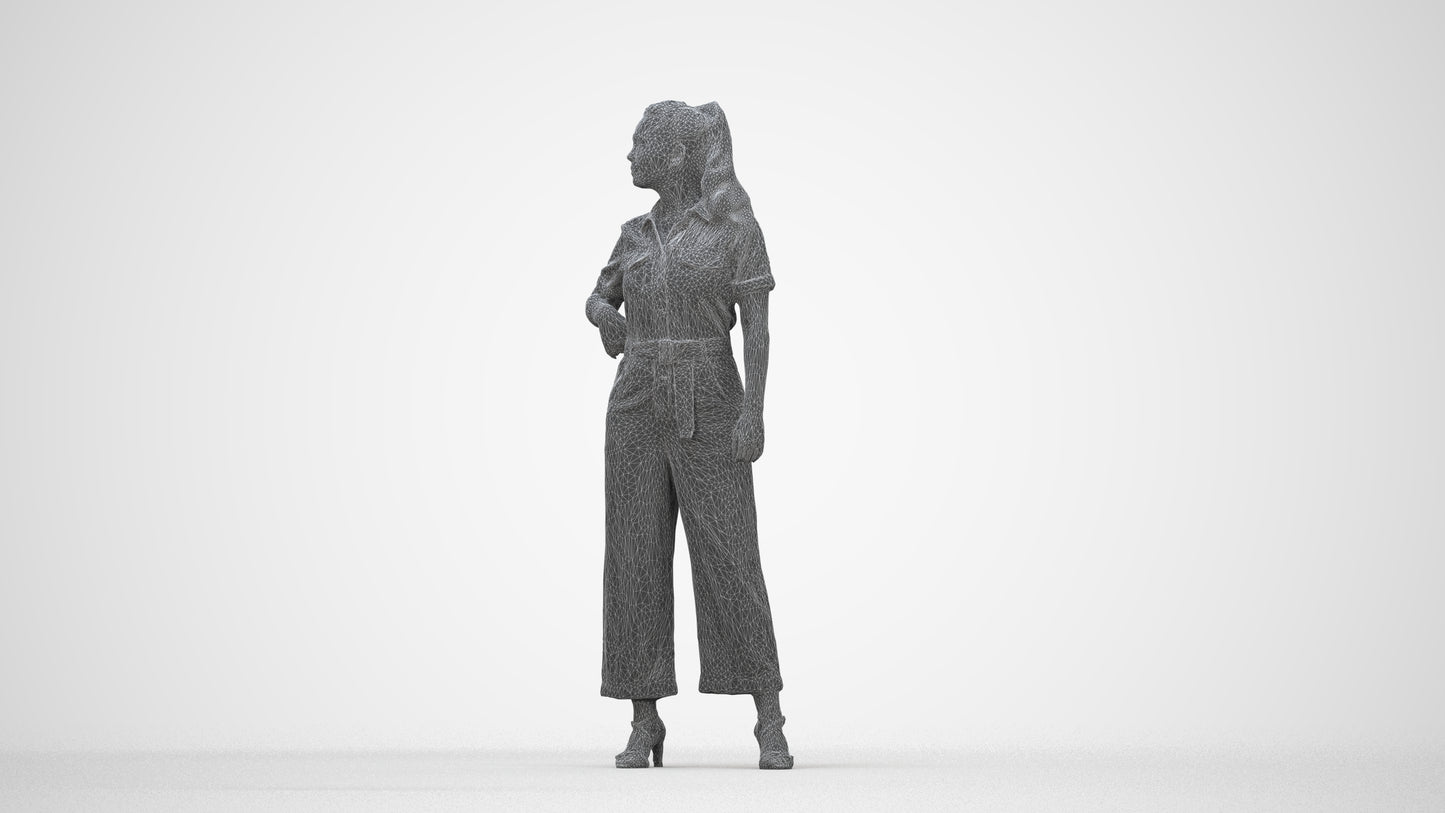 3D people model woman casual standing, scanned human for 3ds Max rendering, wireframe back view