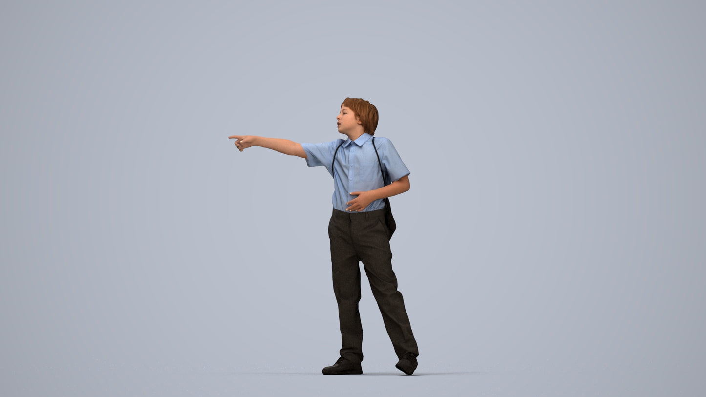 3D people model boy kids, scanned human for 3ds Max rendering, top-down view render