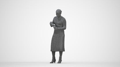 realistic 3D woman casual standing, scanned archviz people for Blender and 3ds Max, wireframe back view