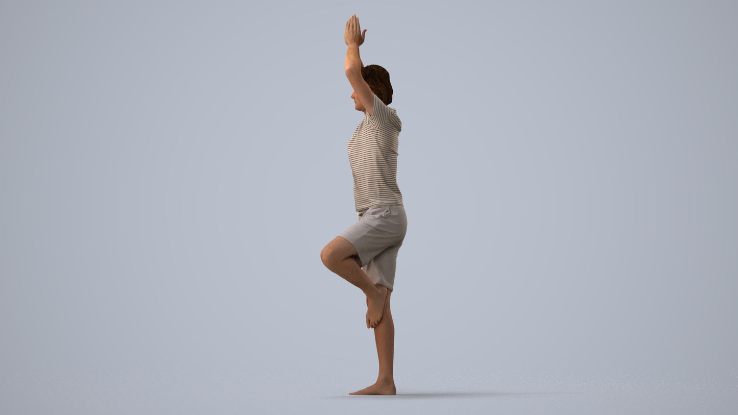 realistic 3D man casual sport, scanned archviz people for Blender and 3ds Max, three-quarter view render