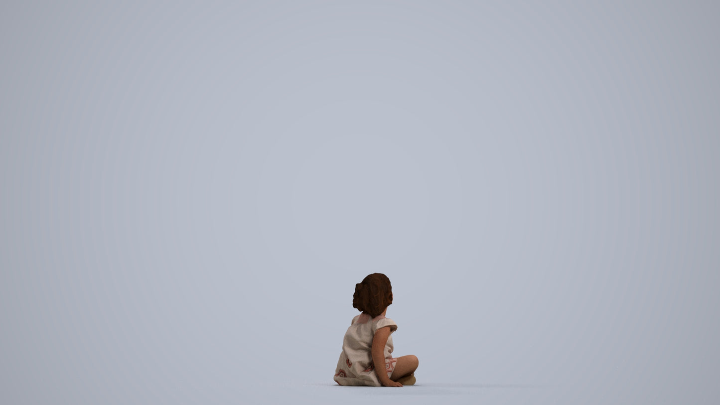 3D human model girl casual kids, photogrammetry scanned person for archviz, front view render