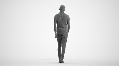realistic 3D man casual walking, scanned archviz people for Blender and 3ds Max, wireframe front view