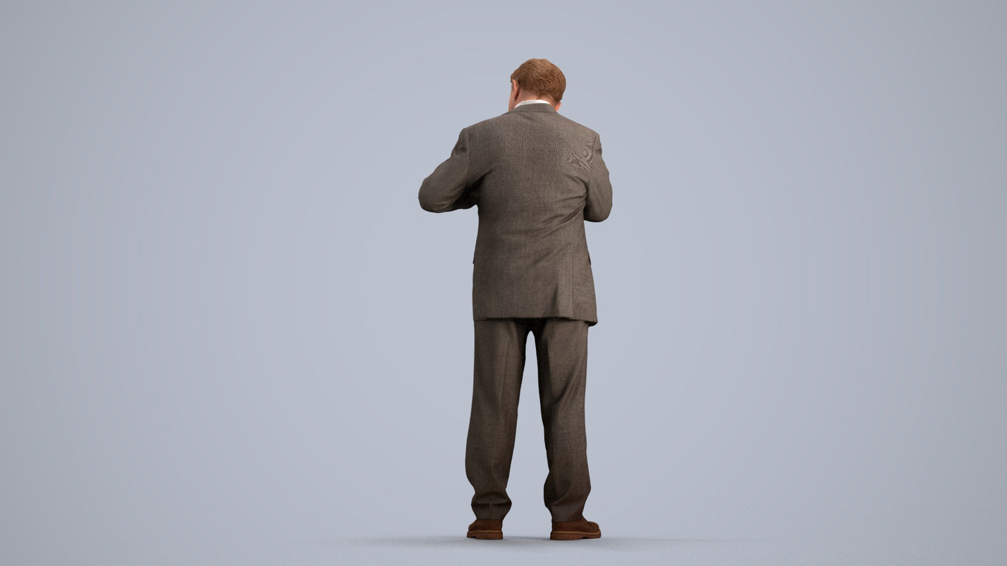 realistic 3D senior man business standing, scanned archviz people for Blender and 3ds Max, front view render