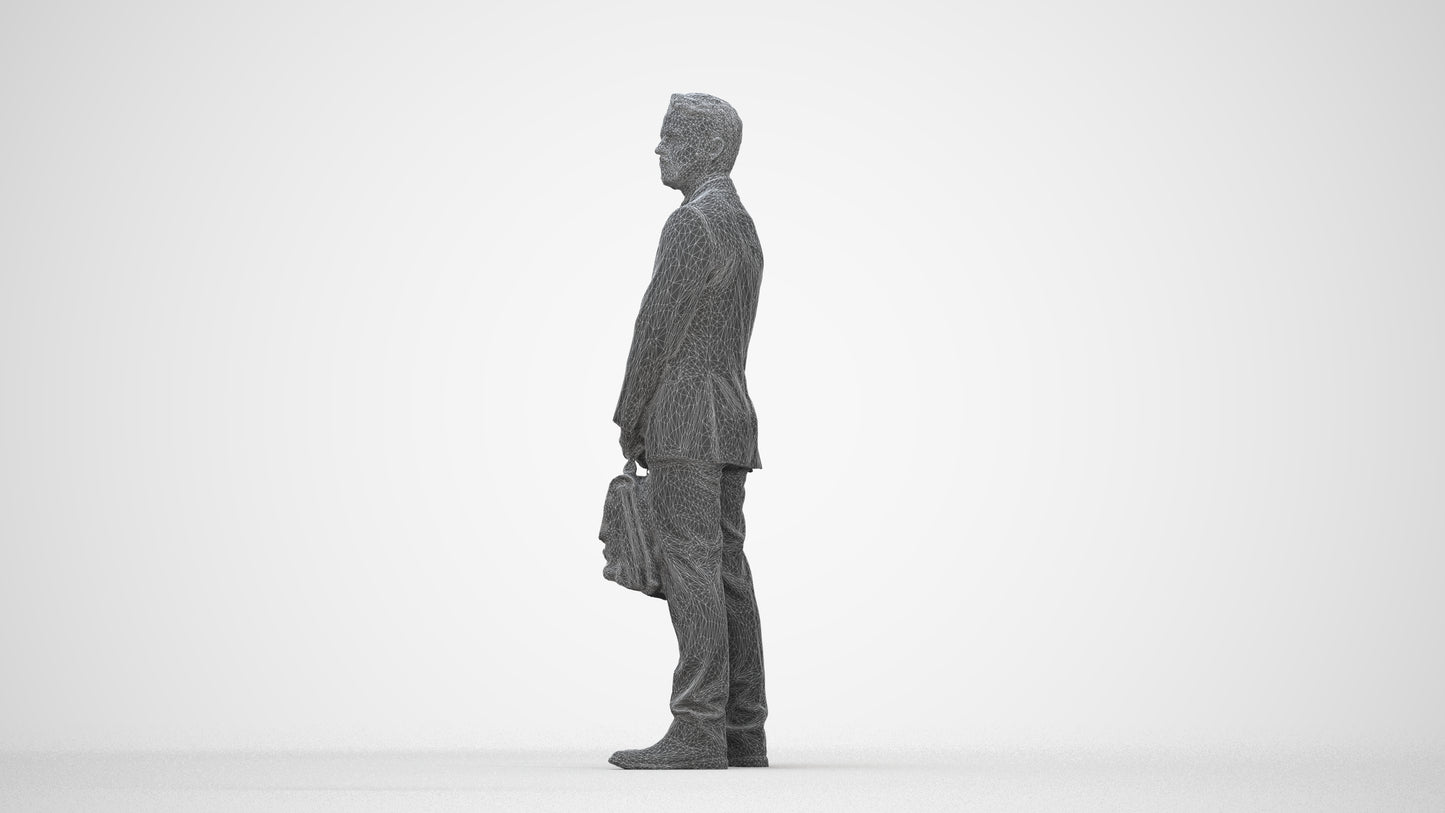 realistic 3D man business, scanned archviz people for Blender and 3ds Max, wireframe back view
