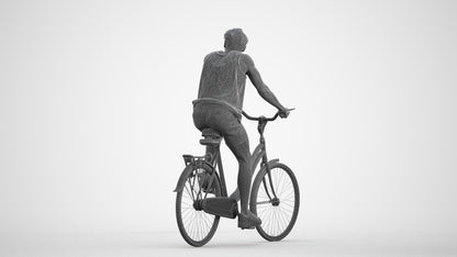 3D scanned man cycling, photorealistic archviz people for Enscape and SketchUp, wireframe front view