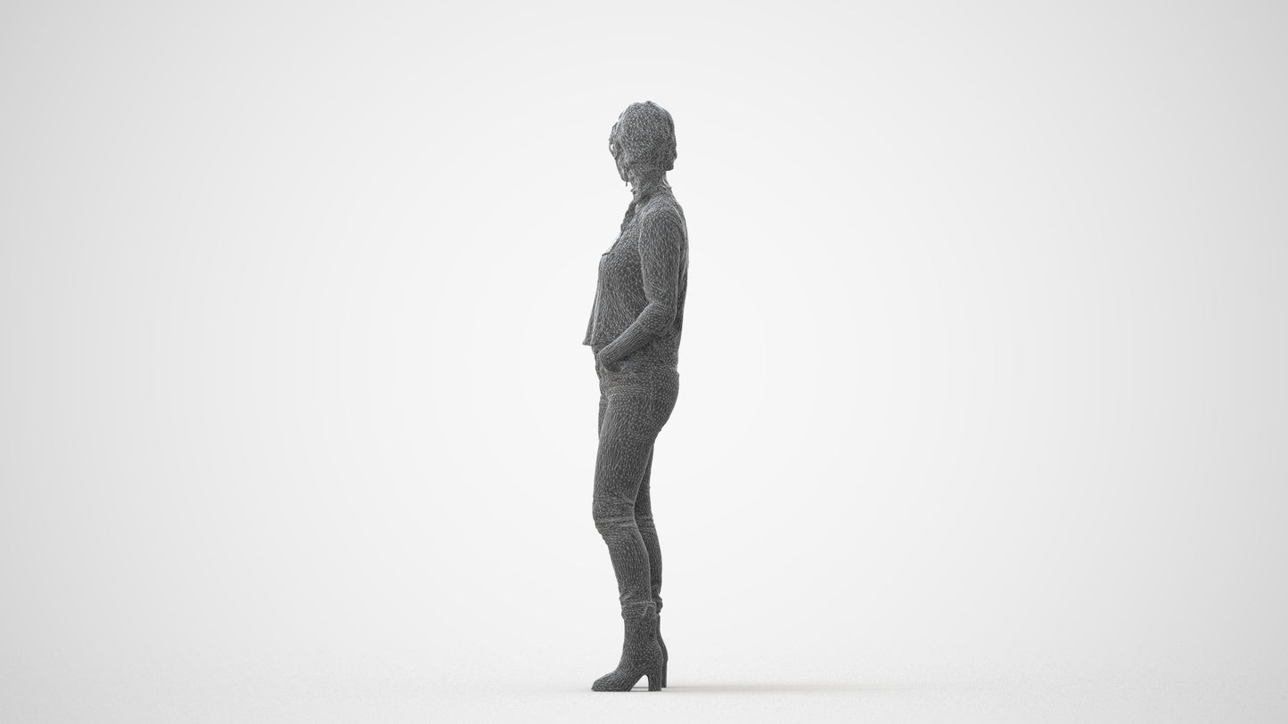 scanned 3D woman casual standing, photogrammetry people for Enscape and V-Ray, square thumbnail