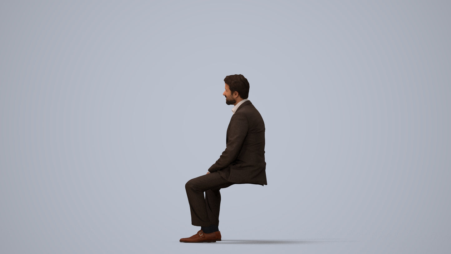 realistic 3D man business, scanned archviz people for Blender and 3ds Max, three-quarter view render